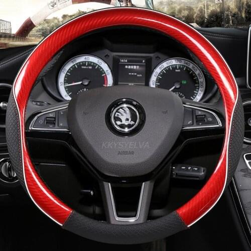 Carbon Fiber Car Steering Wheel Cover for Skoda Octavia A5 A7 Rapid Spaceback Fabia Kodiaq Superb YETI Karoq Kamiq 2005-2019