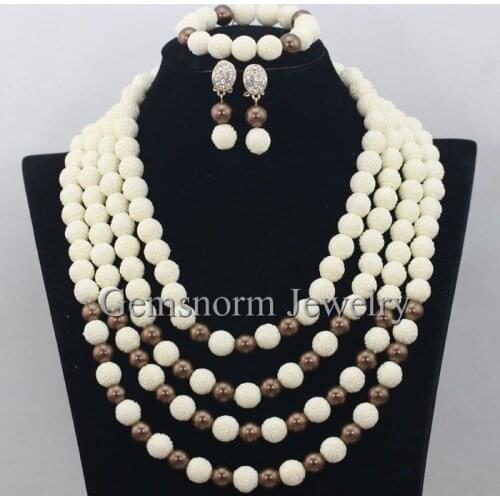 Gorgeous Cream White African Coral Beads Necklace Set Carved Coral Shell Bridal Jewelry Set 2017 Free Shipping CNR363