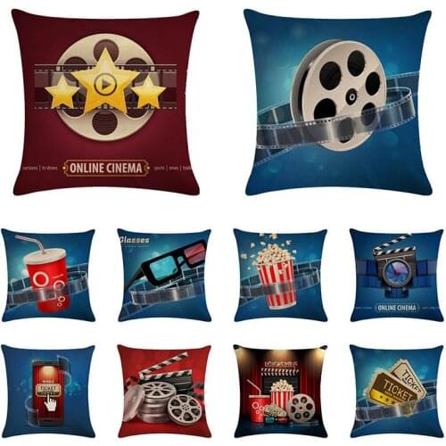 Vintage Movie Cushion Cover Popcorn Cotton Linen Sofa Car Decorative Throw Pillow Case Decor Decorative Pillow Covers