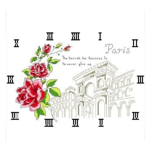 Embroidery Package Hot Sell Best Quality Cross Stitch Kits Flower Rose Paris With Clock Beautiful Free Shipping
