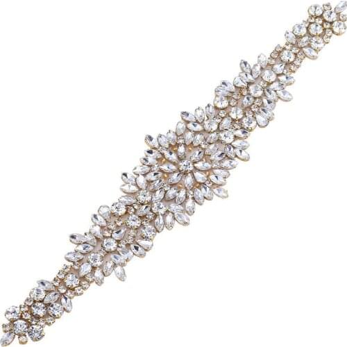 High Quality Hand-Made Iron On Bridal Crystal Rhinestone Sash Appliques For DIY WRA-562