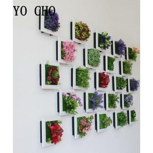 YO CHO Simulation 3D Plant Country Style Wall Sticker Hanging Artificial Plastic Flower Picture Frame Store New Year Decor Plant