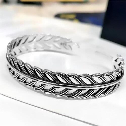 Sole Memory Creative Hollow Leaf Feather 925 Sterling Silver Female Resizable Bracelets SBR298