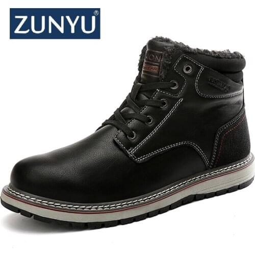 ZUNYU Cashmere keep warm Men Boots Winter Waterproof Ankle Boots Riding Boots Outdoor Working Snow Boots Mens Shoes Size 40-47
