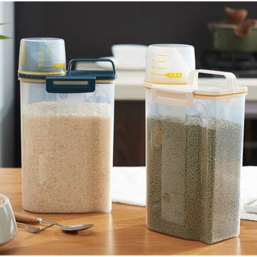 1.5/2.5/3L Kitchen Storage Box Rice Cylinder Flour Sealed Barrel Kitchen Thick Food Grade Plastic Rice Barrel Box Organizer