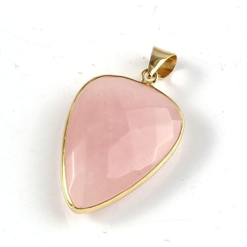 100-Unique 1 Pcs Light Yellow Gold Color Water Drop Natural Rose Pink Quartz Pendant Elegant Women Jewelry