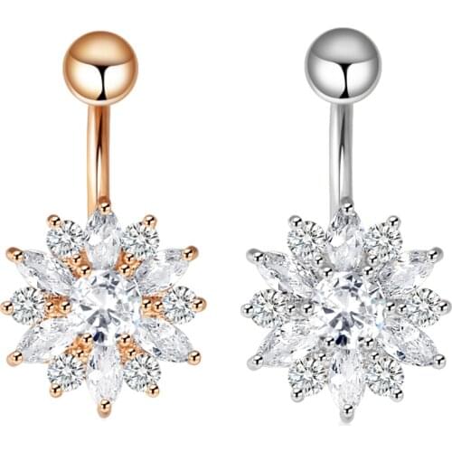 14G Sexy Women Crystal Belly Piercing Nombril Rose Gold Barbell Earrings Surgical Steel Navel Belly Button Rings Body Jewelry