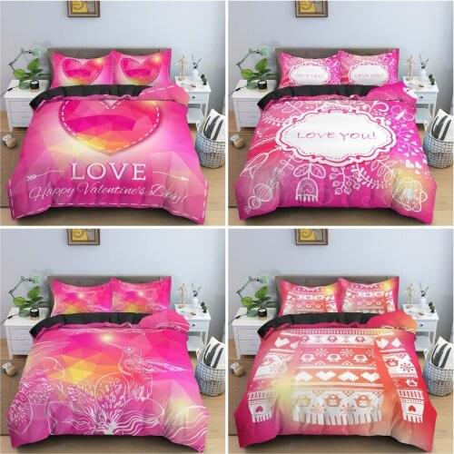 2/3PCS Heart Pattern Duvet Cover Luxury Bedding Set For Valentines Day Red Background Quilt Cover King Queen Twin Bedclothes