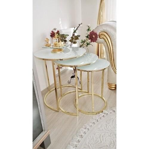 YG 3 Pcs Nesting Table Set White Gold Nesting 257T-T1