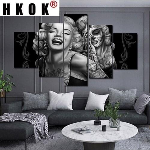 HKOK 5 Panel Marilyn Monroe Characters Wall Art Decor Canvas Oil Paintings For Living Room Posters Bedroom Home Decor Pictures