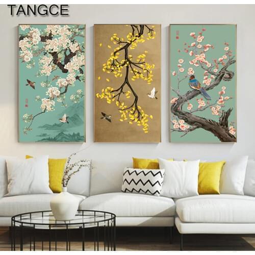 Abstract Chinese Style Flower Bird Canvas Painting Art Wall Picture Plum Flower Poster N Print for Living Room Decoration Home