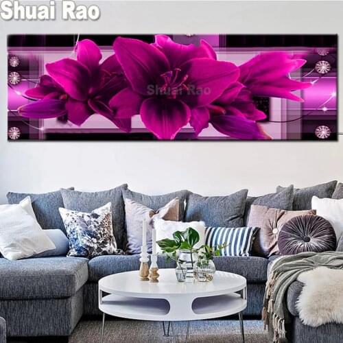 Purple lily 5d diy diamond painting rhinestone full square round drill diamond embroidery Large Size Flowers Diamonds wall decor