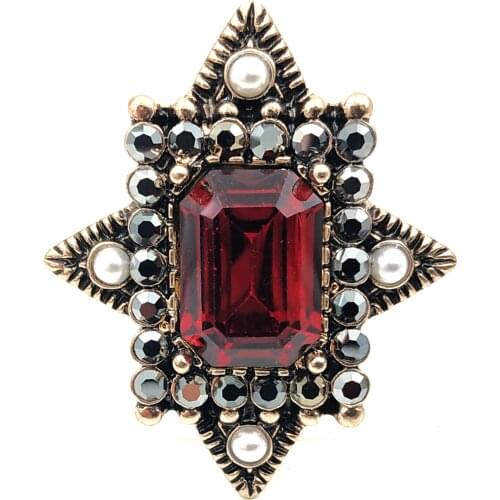 Antique Scottish Stylish Red Rectangle Stone Domed Star Brooches Pin Retro Art Nouveau Jewelry for Bridesmaid Evening Dress Gown