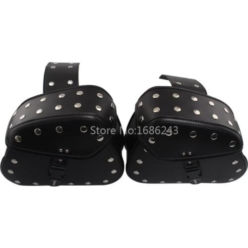 2pc Motorcycle Black Saddlebags Side Bags Outdoor Motorbike Fits For Harley Sportster XL883 XL1200 Stylish Rivets