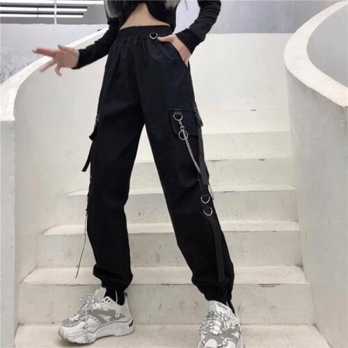 Punk Cargo Pants Women Joggers Hiphop Chain Pockets Plus Size Loose Black Capris Baggy Harajuku Oversize Trousers Hip Hop