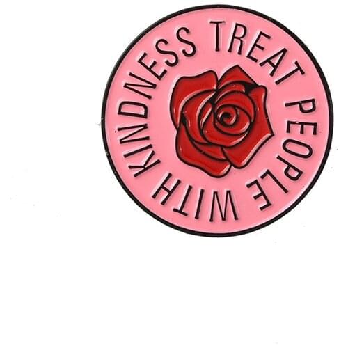 Rose Styles Pins Treat People with Kindness Brooches Pink Circle Round Flower Lapel Pins Gift for Styles Fans Jewelry