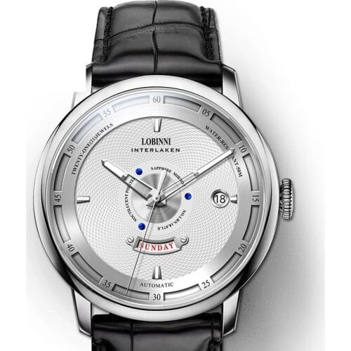 LOBINNI men automatic watch,mens watches top luxury brand mechanical wristwatch 50m waterproof Switzerland clock stainless steel