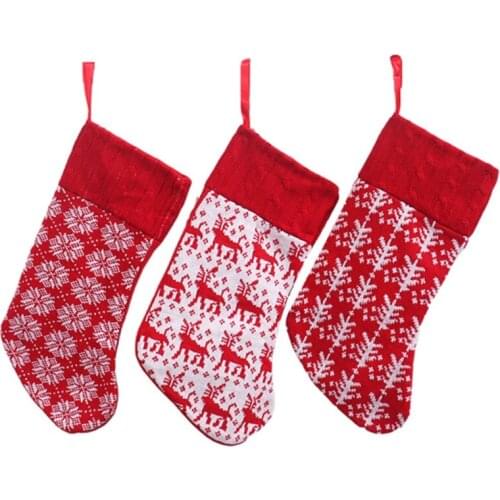 D7WA Knit Christmas Stocking Candy Gifts Sock Ornaments for Xmas Tree Holiday Party Dinner Table Home Decor