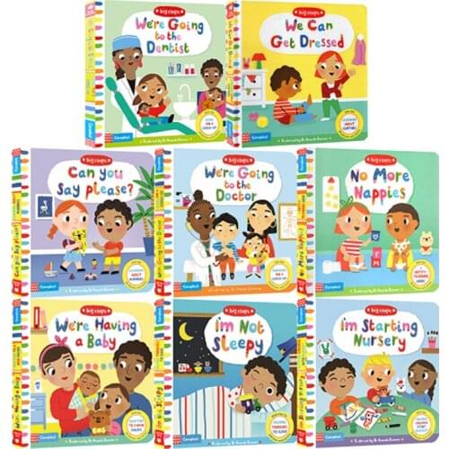 0-3 year 8 book/set Busy series Big Steps English picture books Children Habit formation EQ Education Paperboard operation book