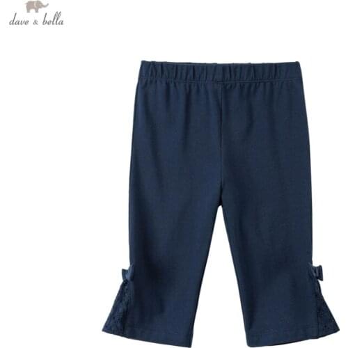 DKH17028 dave bella summer 5Y-13Y kids girls fashion solid pockets pants children boutique casual calf-length pants