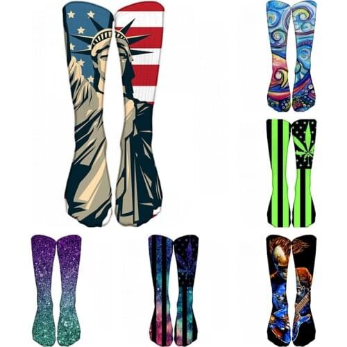Statue of Liberty Printed Long Socks Women High Quality Fashion Funny Cotton Unisex Harajuku Compression Men Thigh High Socks