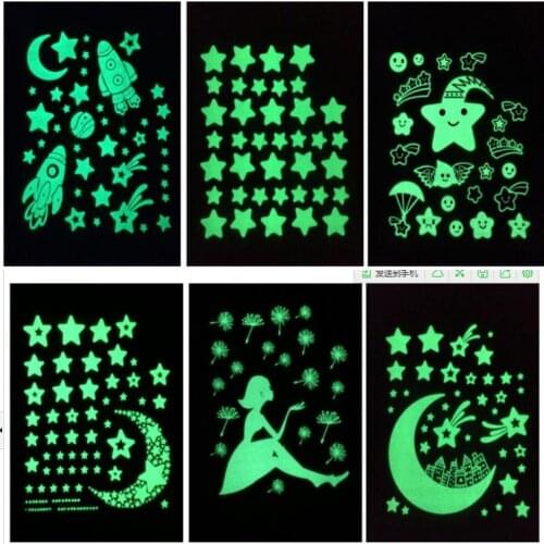 Moon Stars Fluorescent Wall Sticker Mural Decal Removable Glow In The Dark Sticker Home Decoration Stickers 21X24.5cm