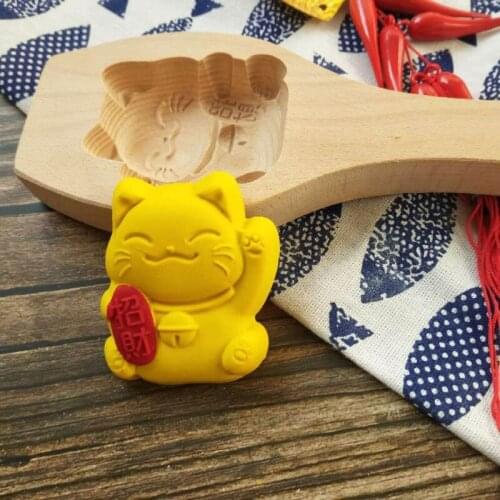 Mooncake Mold Mid-autumn Festival Moon Cake Mould Cat Shape Wooden Baking Tool M68E