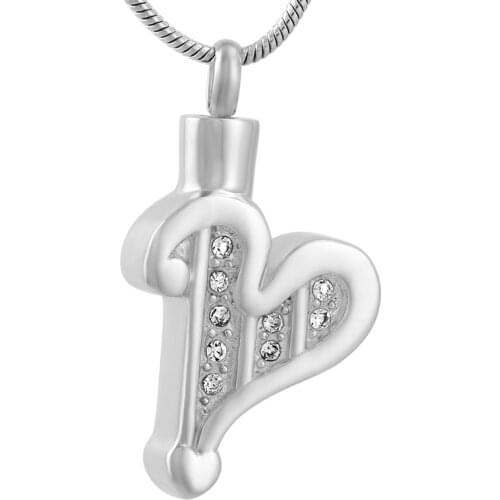 IJD9558 Crystal Harp Stainless Steel Cremation Jewelry For Ashes Keepsake Memorial Urn Pendant Necklace For Women And Men