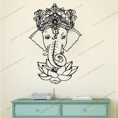Indian Buddha God Elephant Vinyl Wall Sticker Tribal Wall Mural Buddha Lotus Home Decor Wall Decal Yoga Sticker CX650