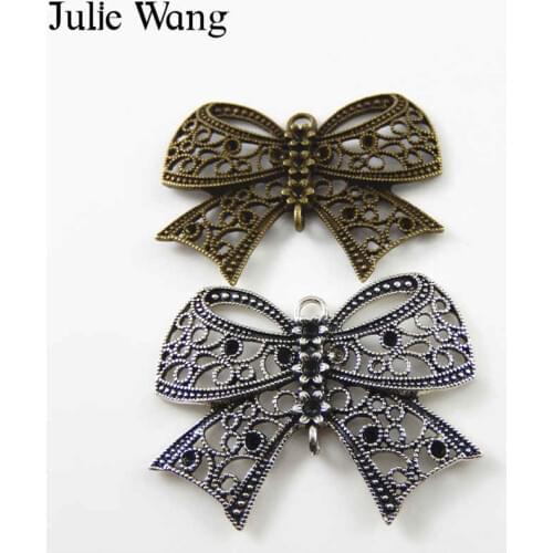 Julie Wang 4PCS Alloy Antique Color Bow Tie Shape Charms Pendants Findings Jewelry Making Necklace Bracelet Accessory