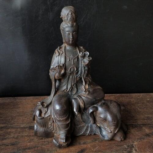 Rare Old Qing Dynasty(810-927) Collection Iron Sitting Elephant Guanyin statue,Free shipping