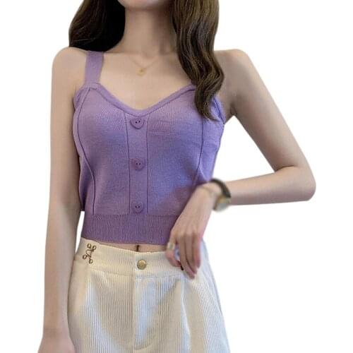 Summer Korean Style Fashion Sexy Sweet Cute Retro Women Solid Color Knitted Camisole Vest