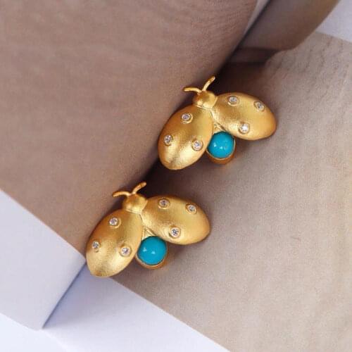 Silver inlaid crystal Seven Star Ladybug cute little Earrings Chinese retro super Bohemian womens Christmas Halloween Gift