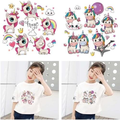 Cute Unicorn For Kids Applique Decor Heat-Transfer Vinyl Iron on Patches Washable Transfer Sticker Clothing Thermal Paint-on DIY