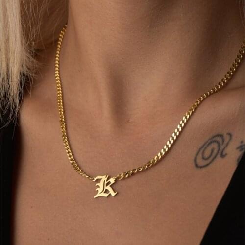 MinimalisVintage Personalized Initial Letter Name Necklace For Women Stainless Steel Mexicos Chain Custom Old English Necklace