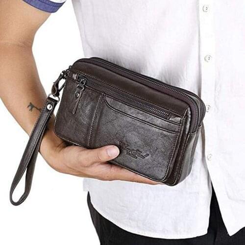 High Quality Mens Business Clutch Wallet Real Leather Wrist Money Bags First Layer Cowhide Purse Wallets Cigarette Card Holder