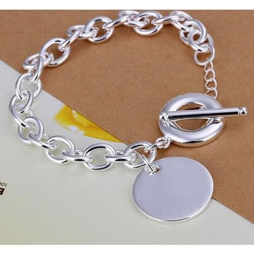 Factory direct 925 sterling silver Round card Pendant Bracelets for mens women Wedding party Christmas Gifts fashion Jewelry