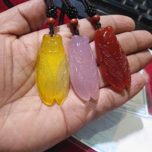 Natural Ice Agate Chalcedony Make a splash Pendants Jewelry Fine Jewelry Title Transfer Agate Cicada Pendants Necklace Jewelry