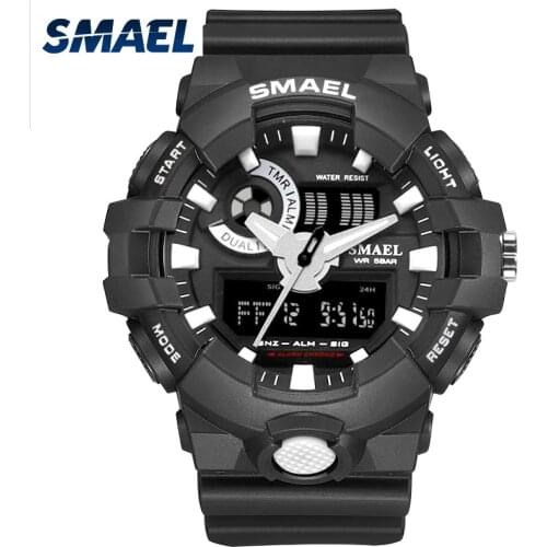 New Sport Watch Smael Brand Wristwatches Fashion Casual Dual Time LED Clock 1642 Quartz 50M Waterproof Black Clocks Mens Watches