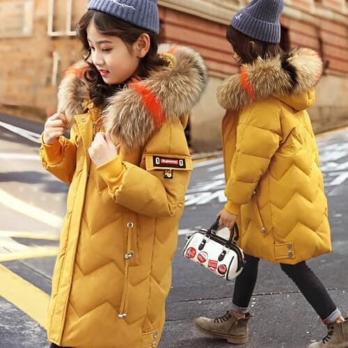 Girl solid color long down jacket Girl cold and warm fashion down jacket Girl hooded winter jacket Girl winter down jacket