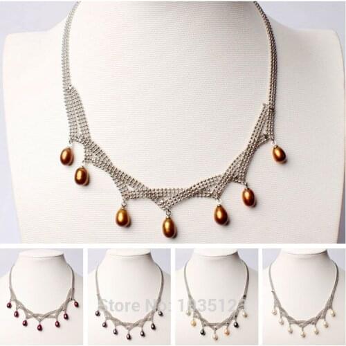 High Quality Pretty 7-9mm 5 Color Natural Freshwater Pearl Necklace Jewelry 17 Inch wj237