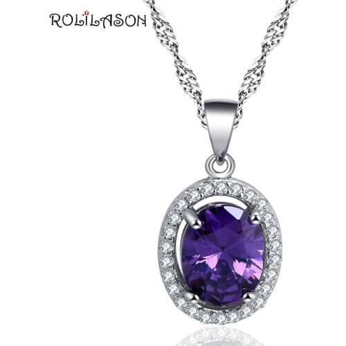 ROLILASON Purple High-end Design Zircon Crystal silver color Necklace Pendant Classic Commemorative Gift LN691