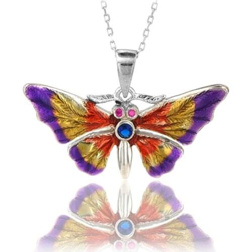 Butterfly Necklace 925 Sterling Silver Colorful Nature Charm Bridesmade Nature Lover Gift