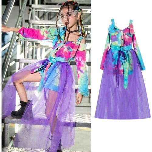 Model Catwalk Stage Costumes For Girls Long Sleeve Jazz Dance Dress Kids Hip Hop Dancewear Modern Street Dance Clothing DQL4755