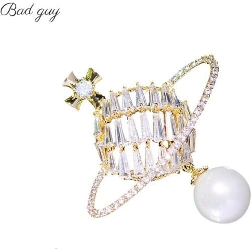 Bad Guy Zircon Brooch Pin for mens Shiny Planet Brooch Jewelry Clothes Scarf Buckle Garment Accessories Fine Jewelry Gifts