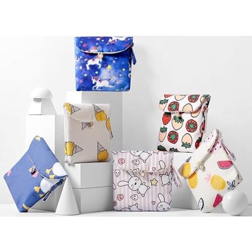 Portable Sanitary Napkin Storage Bag Fabric Cartoon Sanitary Cotton Japanese-style Change Jewelry Packing Bag Travel Organizer