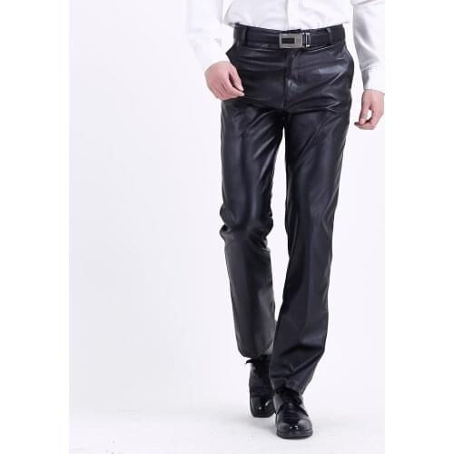 Casual Pu Leather Trousers Thin Motor Pants Plus Size Summer Men Leather Pants Working Elastic Lightweight Smart