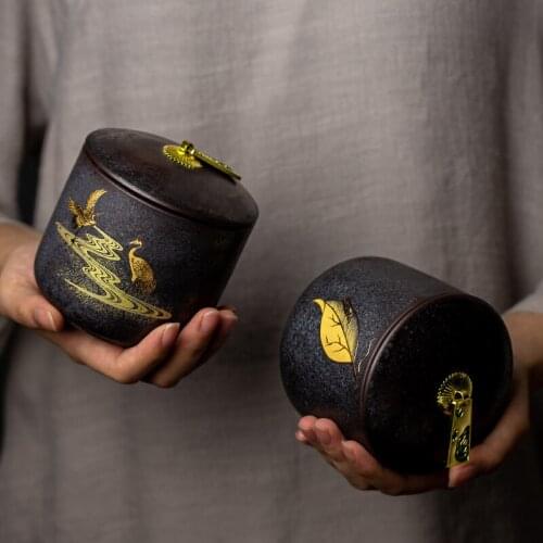 Retro Chinese Style Creativity Black Crockery Ceramic Tea Caddy Ceramic Tea Canisters Tea Bowl Tea Accessories