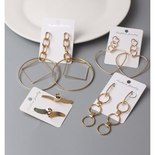 European And American Retro Style Fashion Exaggerated Metal Big Circle Ring Love Earrings Geometric Irregular Long Earrings 2021