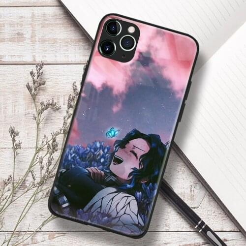 Shinobu Kocho Kimetsu No Yaiba Anime Soft TPU Glass Phone Case for IPhone SE 6s 7 8 Plus X Xr Xs 11 12 Mini Pro Max Samsung